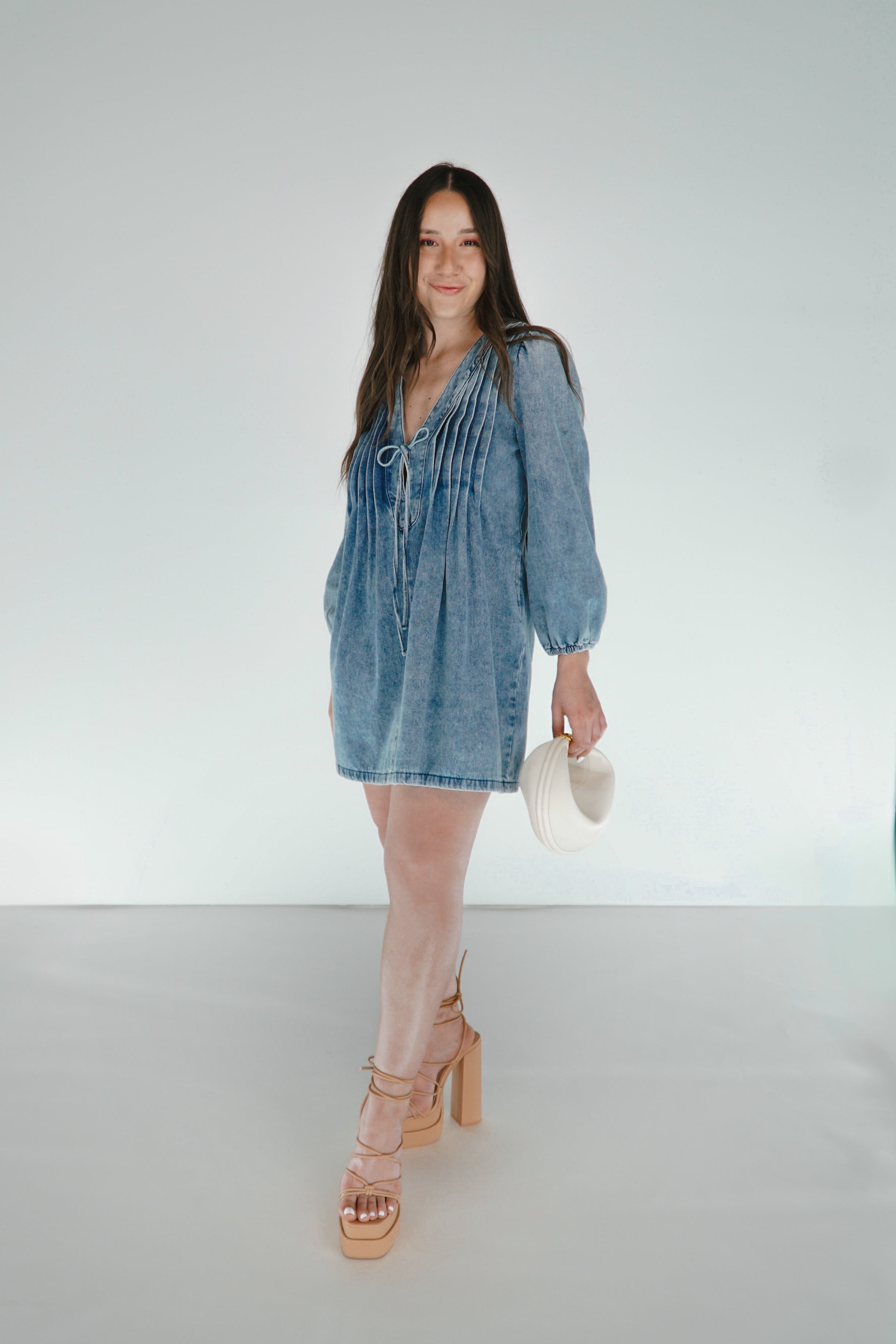 Bay Breeze Babydoll Mini Denim Dress | Blue