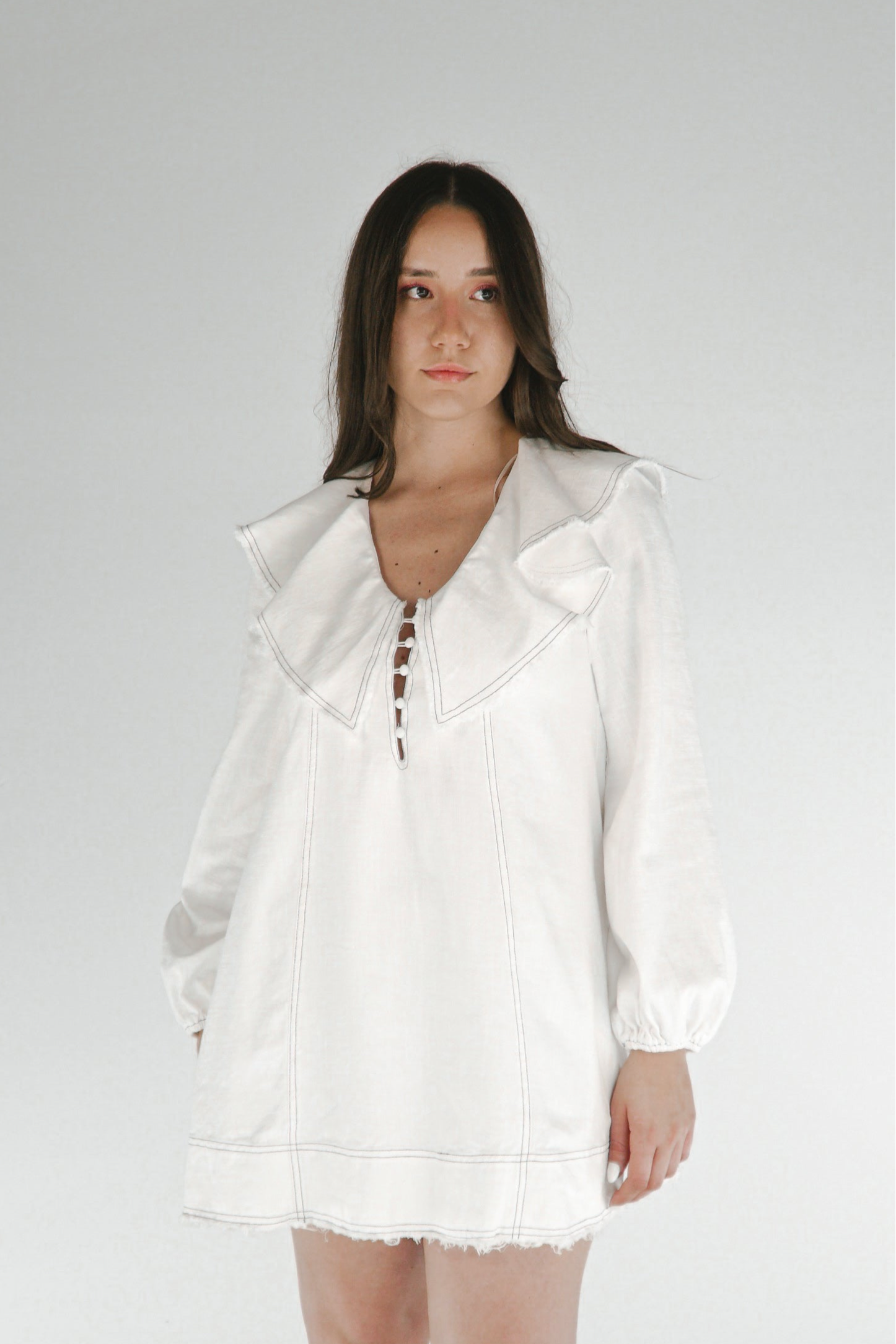 Island Dreamer Ruffled Mini Denim Dress | White