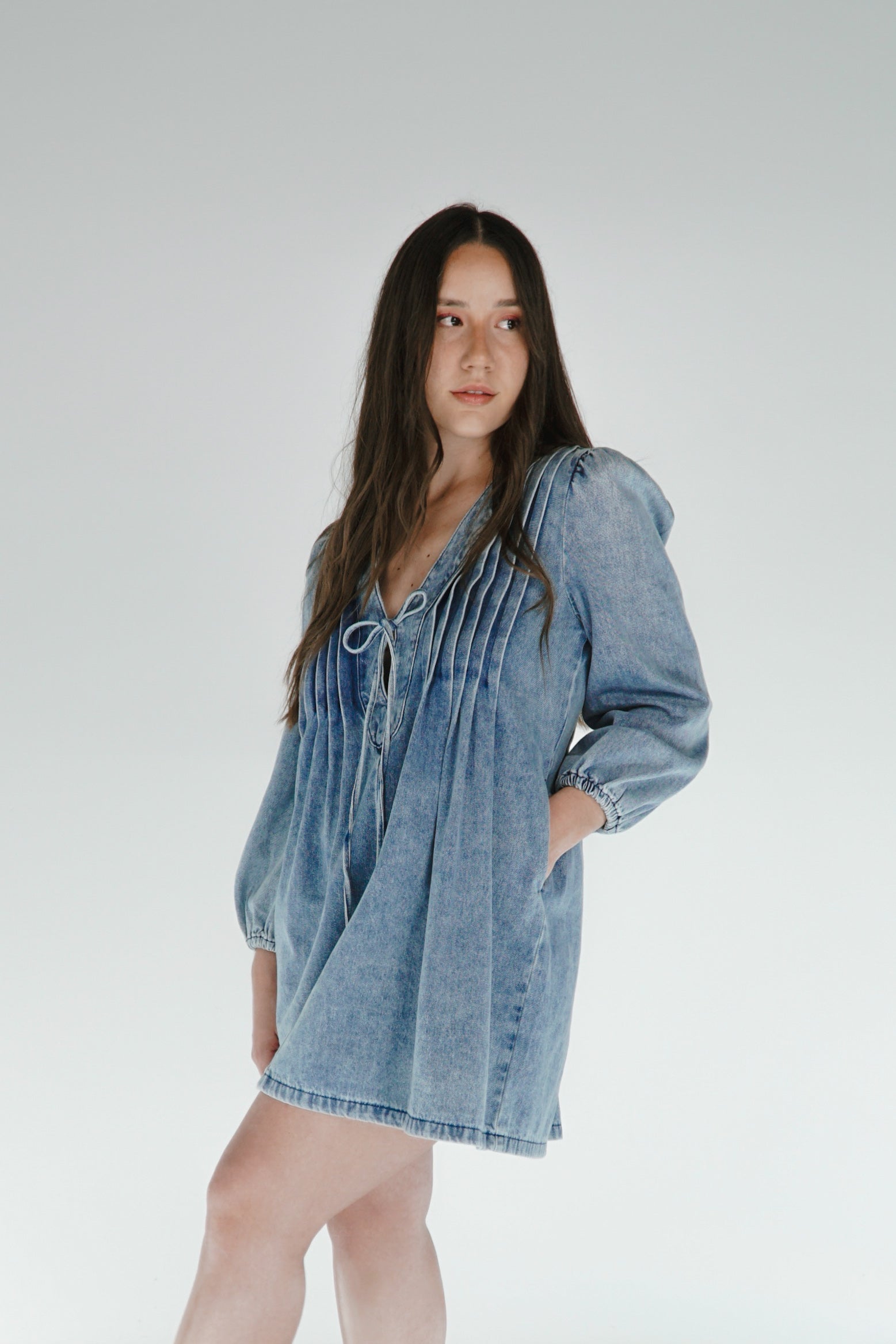 Bay Breeze Babydoll Mini Denim Dress | Blue